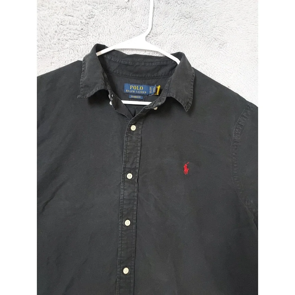 Polo Ralph Lauren Shirt Men XL Classic Short Sleeve Button Down Black Red Pony
